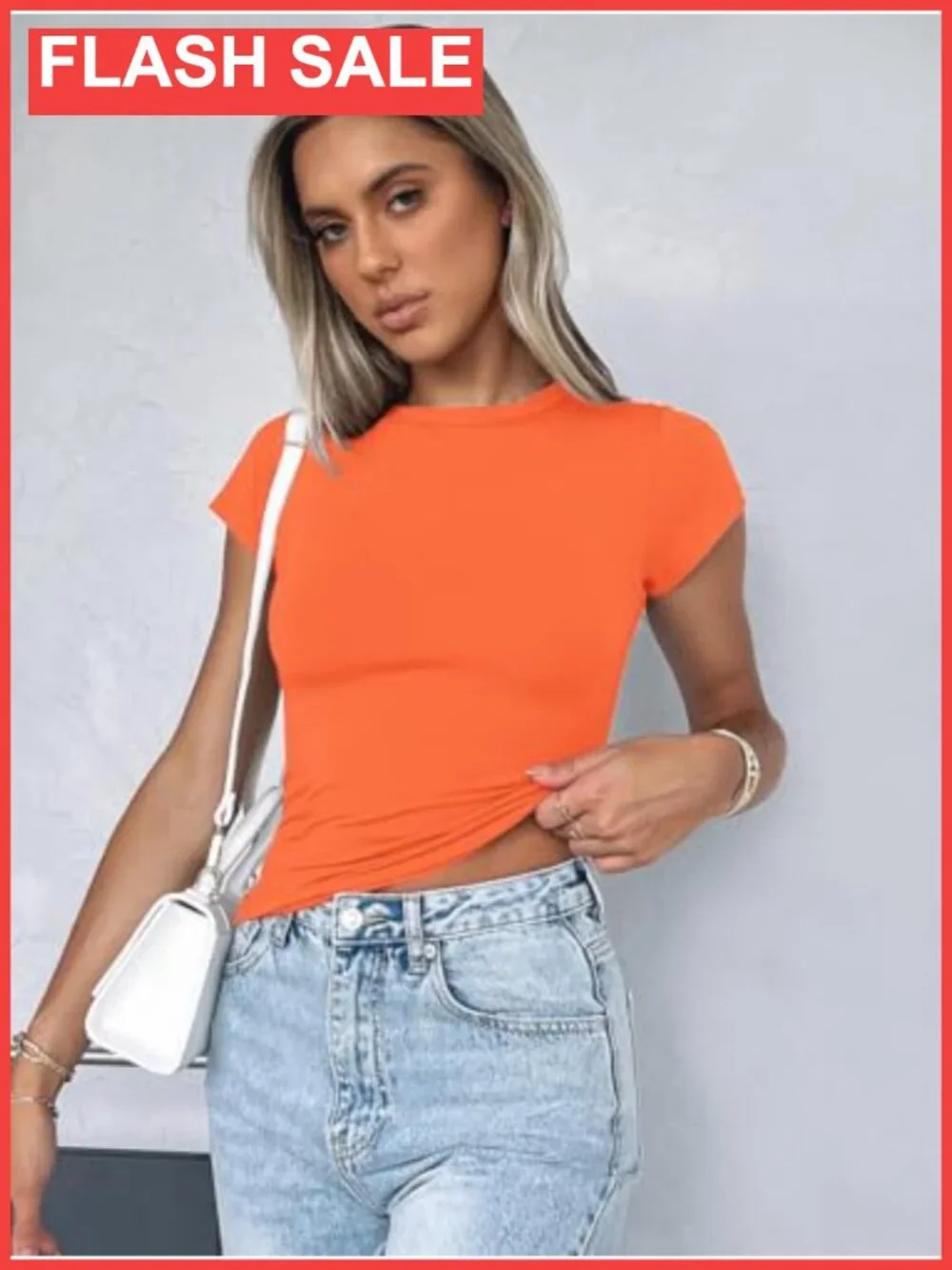 Women Short Sleeve Fitted Summer Top Stretchy Basic Tee
